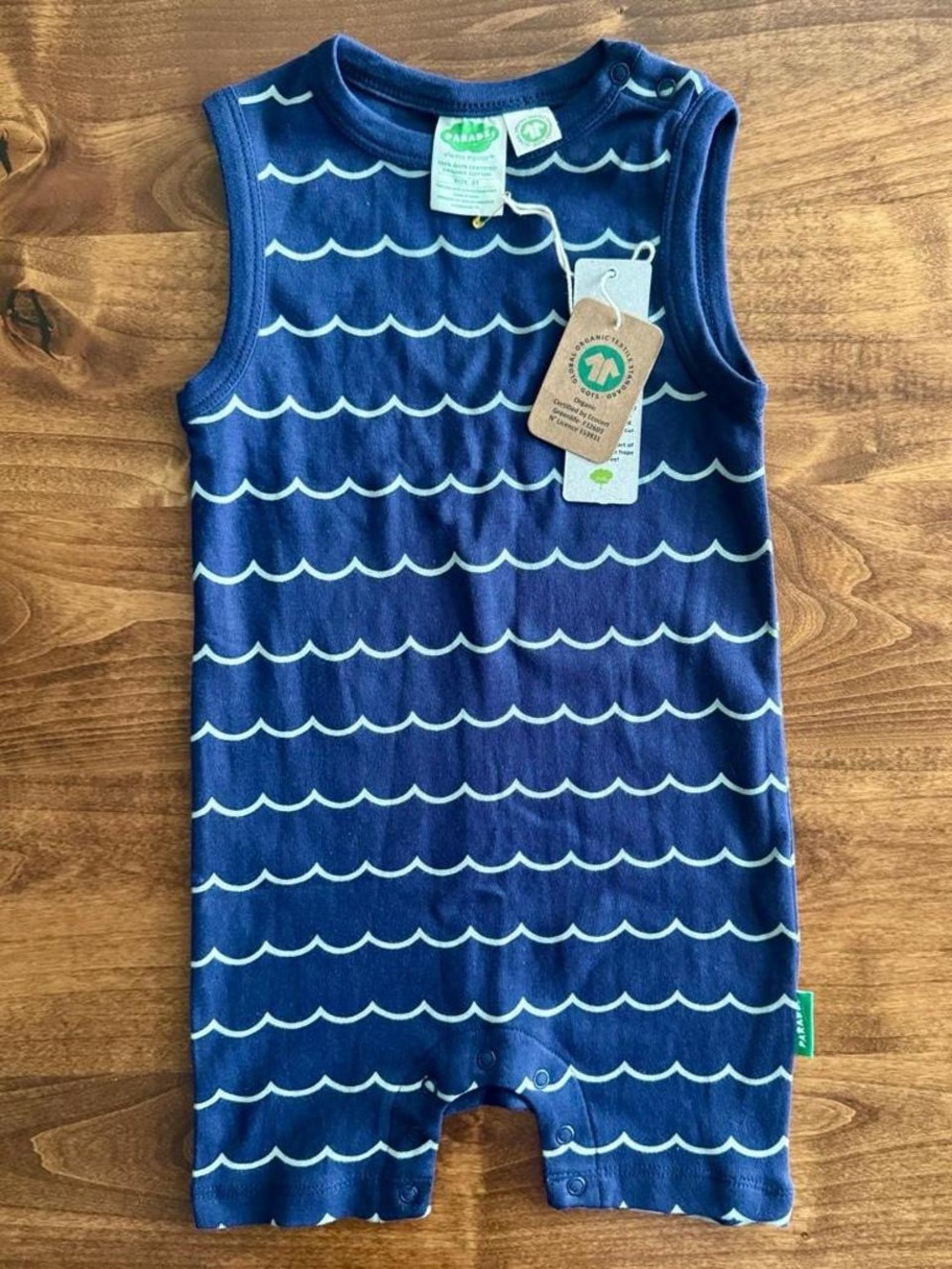 NWT Parade Organic Cotton Navy Blue Wave Coastal Romper 2T